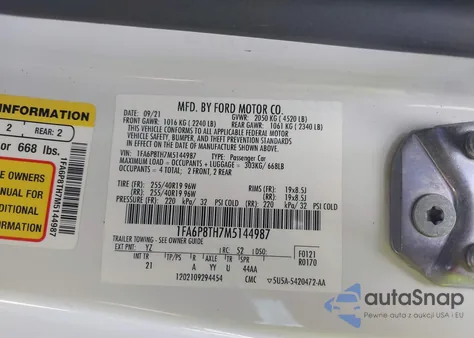 2021 Ford Mustang Ecoboost Fastback из США, поврежденный, VIN 1FA6P8TH7M5144987